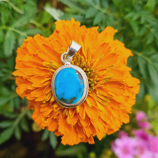 Certified Turquoise Pendant With Pure Silver For Success
