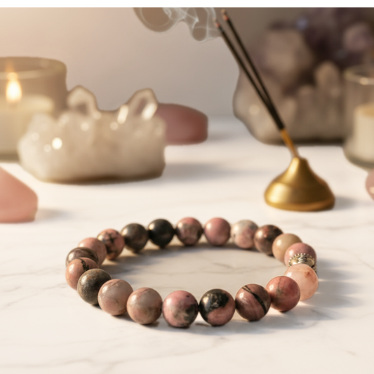 Rhodonite bracelet for emotional healing, love, and forgiveness