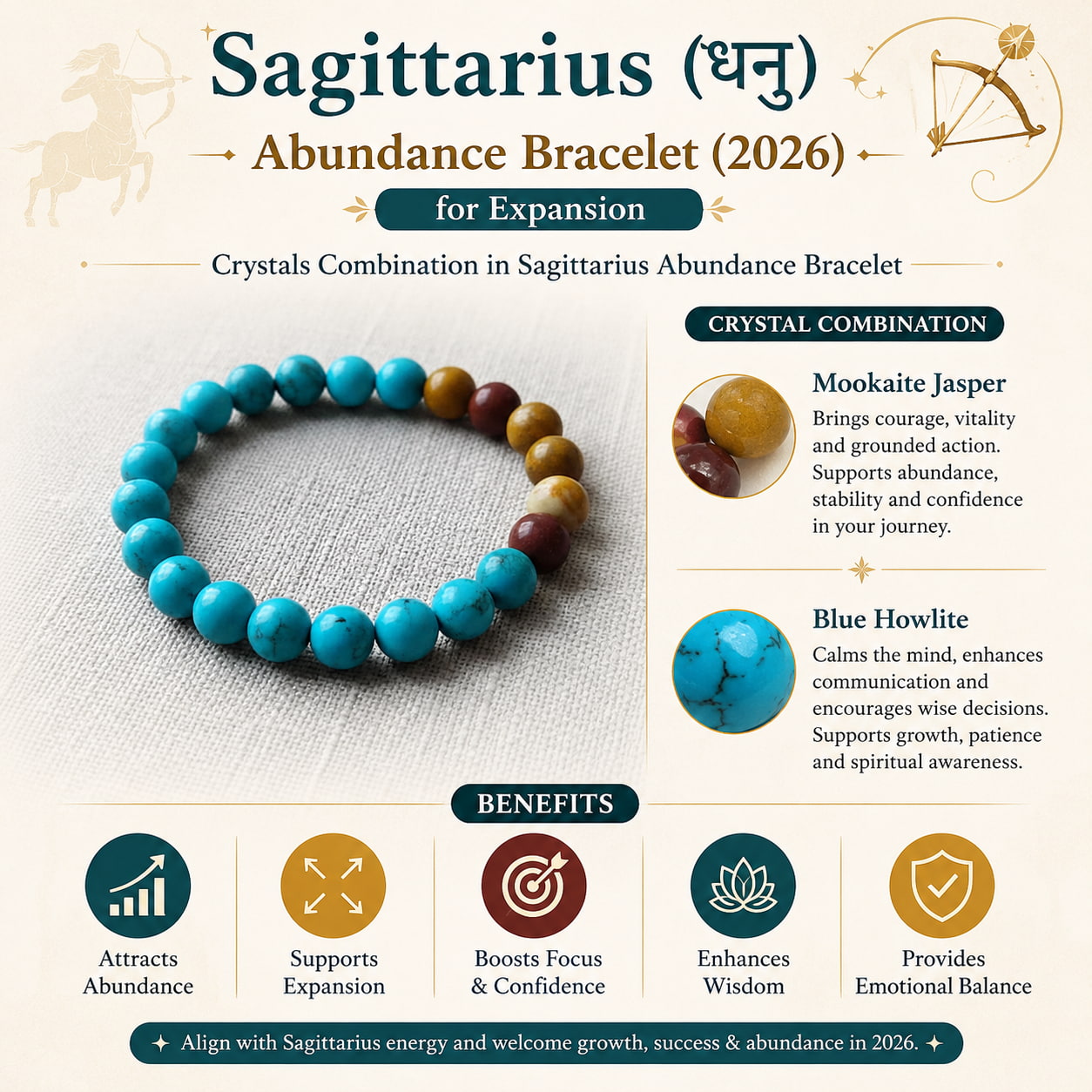 Sagittarius abundance bracelet for prosperity, success and positive energy