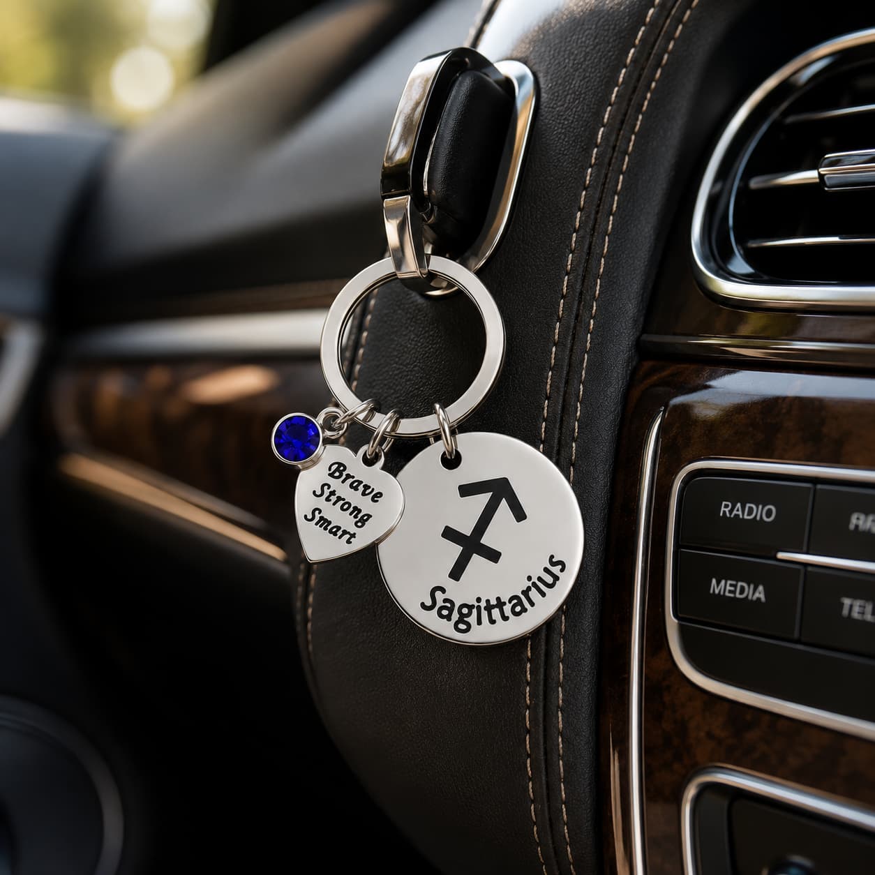 The Sagittarius Keychain Zodiac - Strength Charm with Blue Corundum