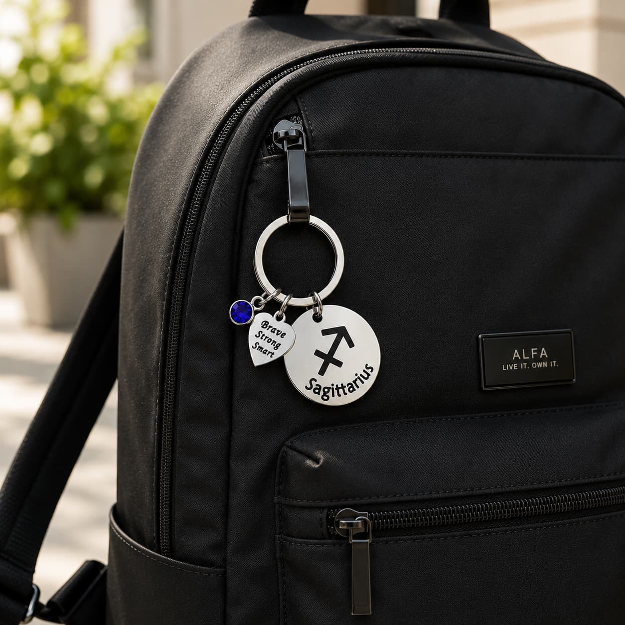 The Sagittarius Keychain Zodiac - Strength Charm with Blue Corundum