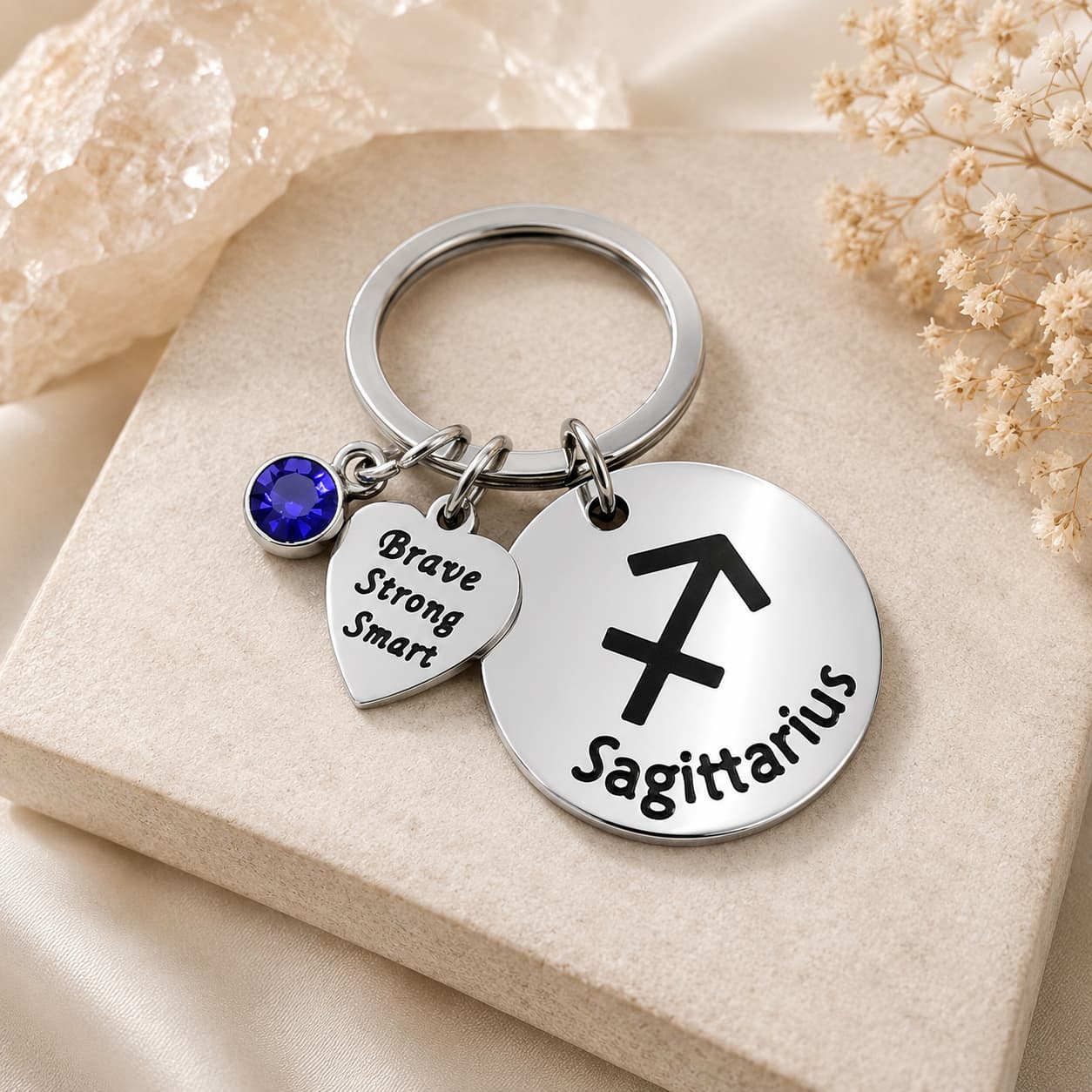 The Sagittarius Keychain Zodiac - Strength Charm with Blue Corundum