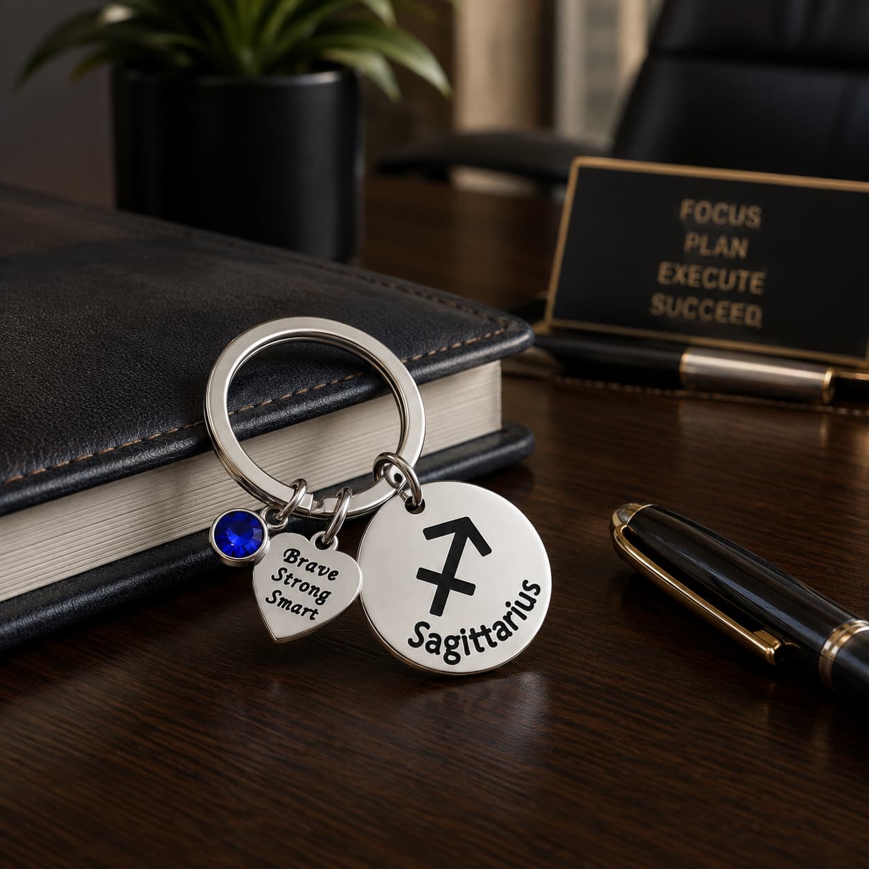 The Sagittarius Keychain Zodiac - Strength Charm with Blue Corundum