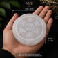 selenite crystal plate with Zibu symbols for prosperity and positive energy