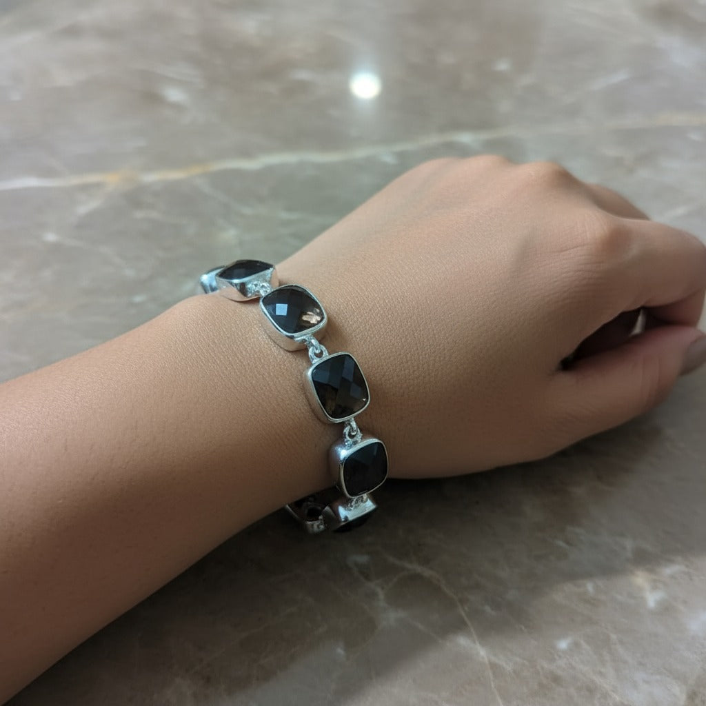 Healing Smoky Quartz crystal bracelet in sterling silver for balance