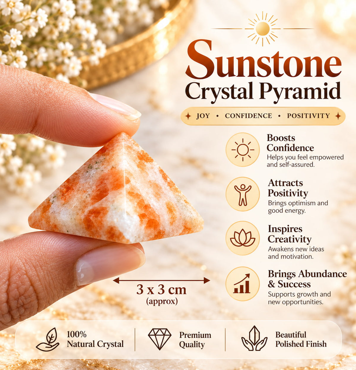 Sunstone Crystal Pyramid | Confidence, Abundance and Solar Energy