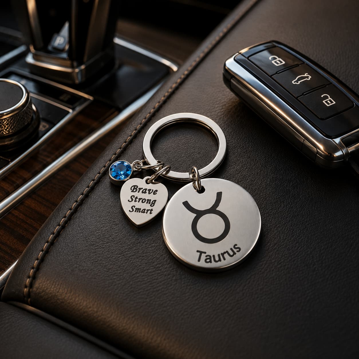 The Taurus Keychain Zodiac - Strength Charm with Blue Corundum