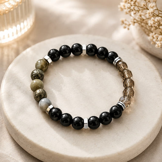The Empath Protection Bracelet | Black Tourmaline, Pyrite, Smoky Quartz and Labradorite