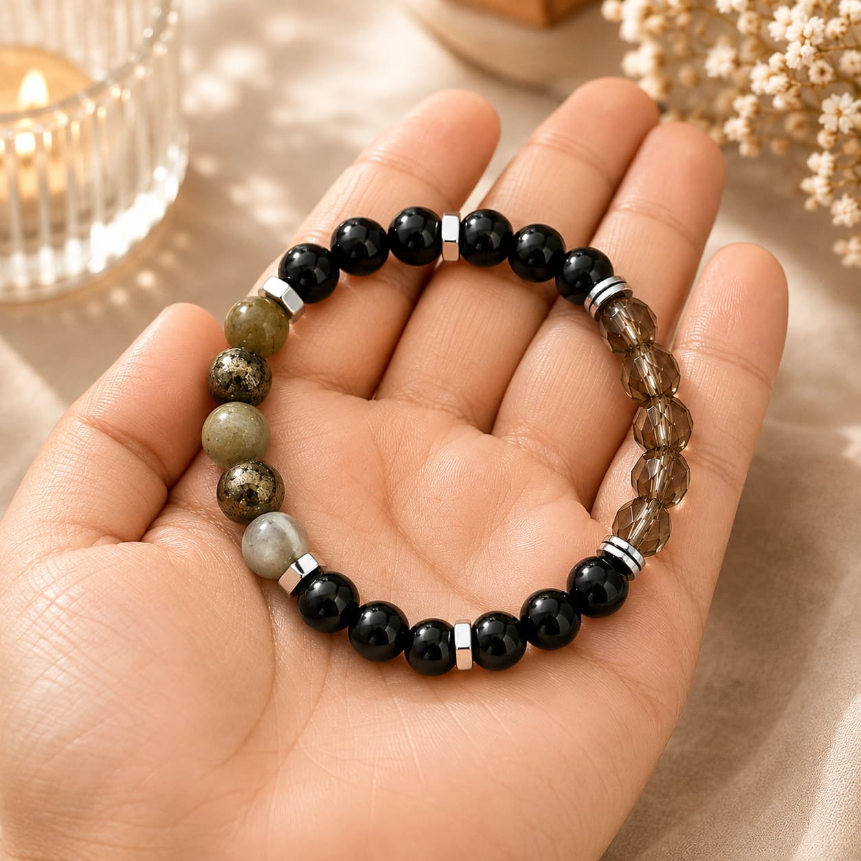 The Empath Protection Bracelet | Black Tourmaline, Pyrite, Smoky Quartz and Labradorite