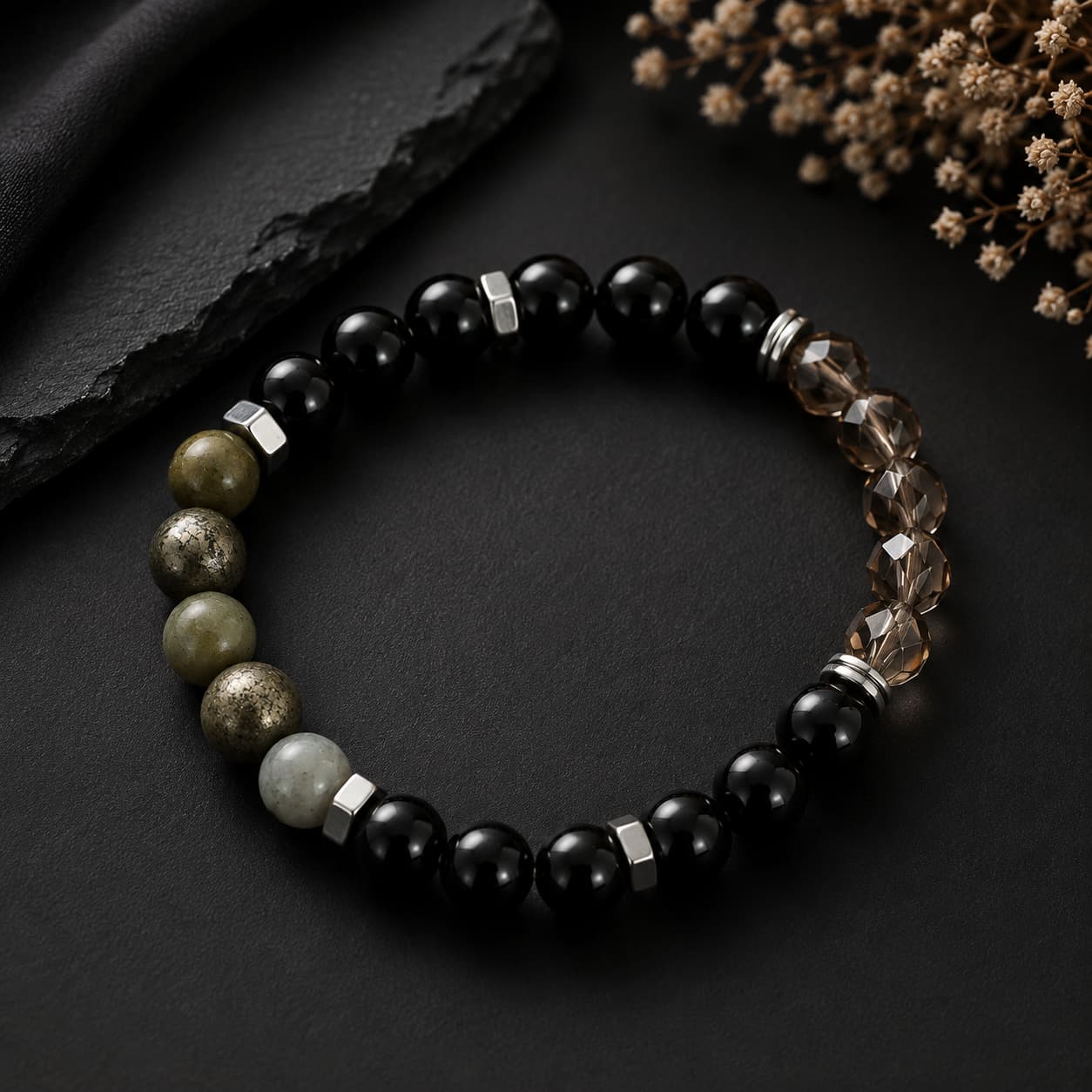The Empath Protection Bracelet | Black Tourmaline, Pyrite, Smoky Quartz and Labradorite