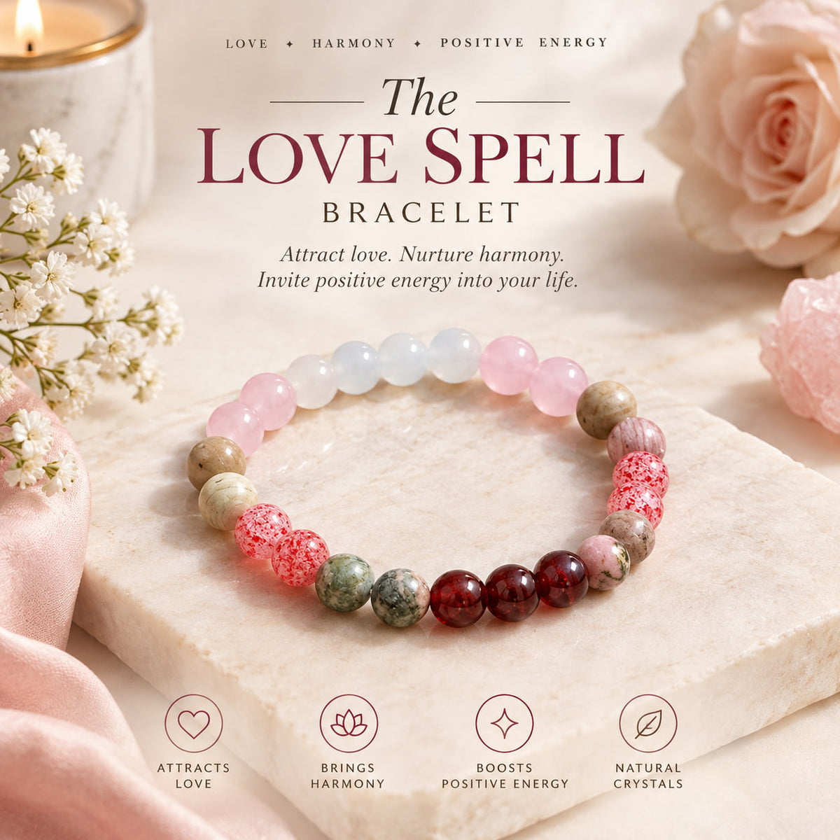 The Love Spell Bracelet | 6 Crystal Bracelet for Attracting Love & Healing the Heart