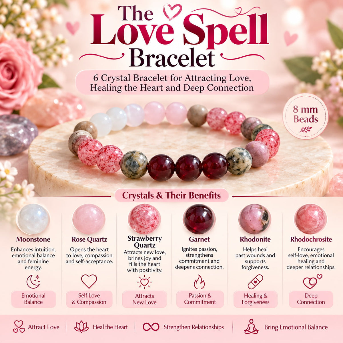 The Love Spell Bracelet | 6 Crystal Bracelet for Attracting Love & Healing the Heart