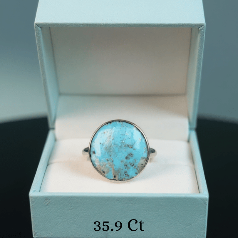 Natural Turquoise gemstone ring in sterling silver for positivity