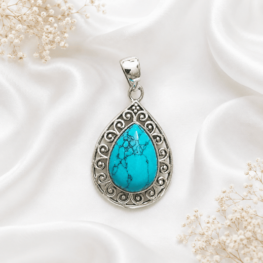 Turquoise 925 Silver Pendant (Firoza)  For Fame & Success