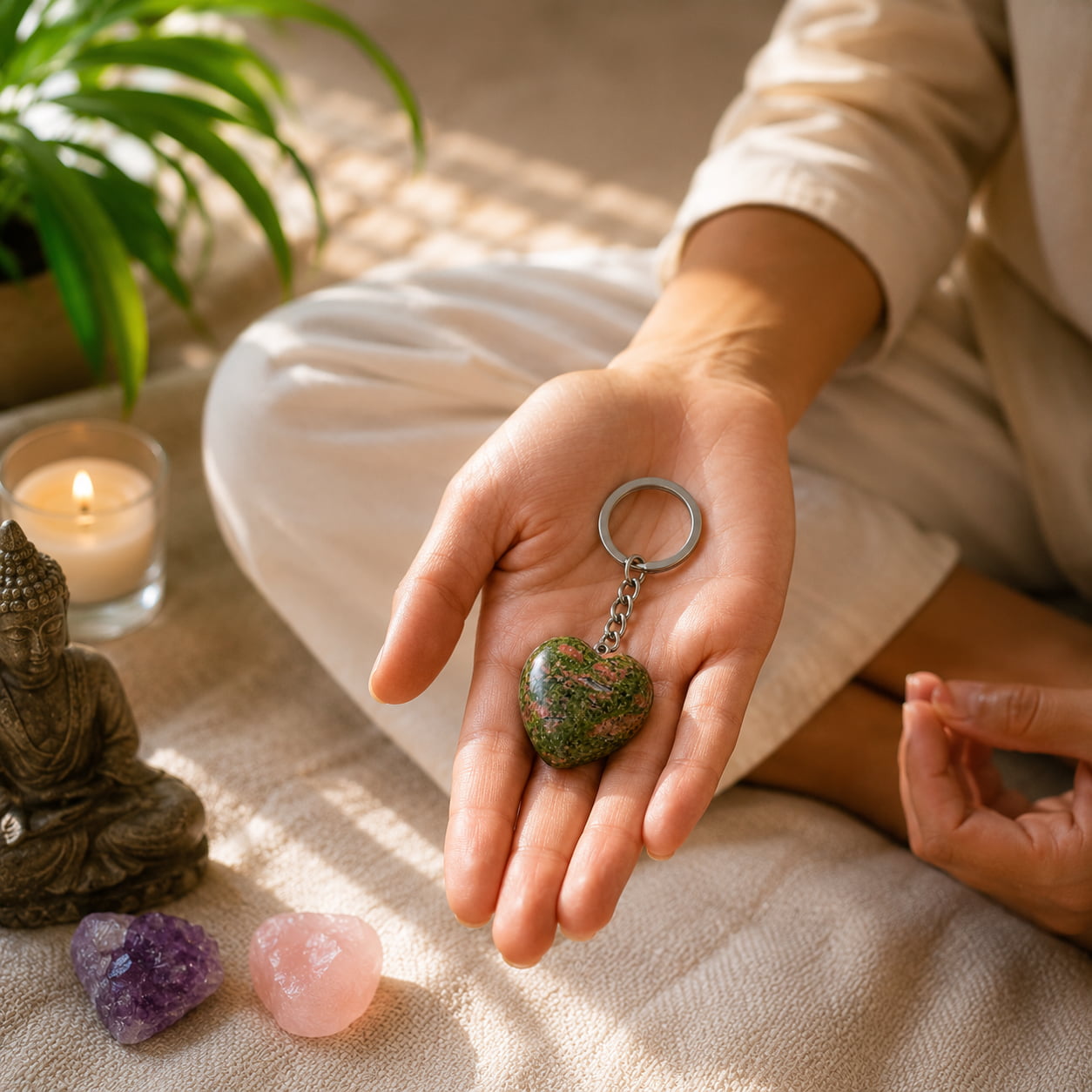 Unakite Heart Keychain For New Beginnings & Personal Growth