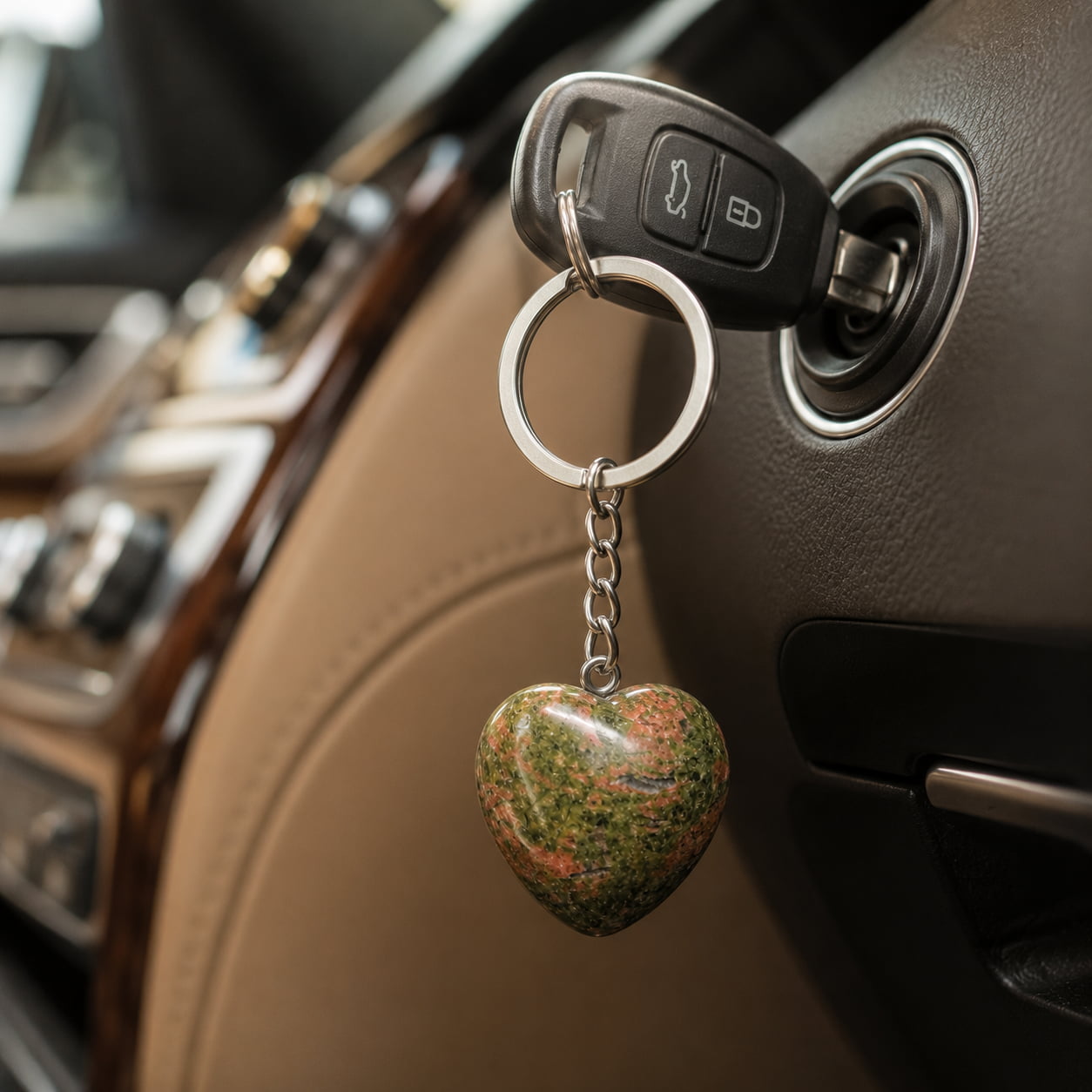 Unakite Heart Keychain For New Beginnings & Personal Growth