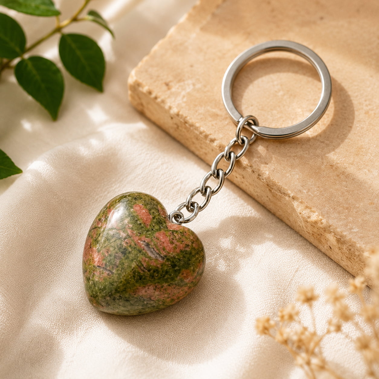 Unakite Heart Keychain For New Beginnings & Personal Growth