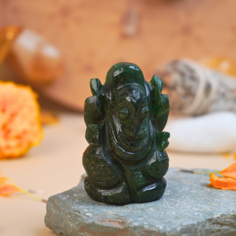 Lord Ganesh in Green Aventurine For Prosperity