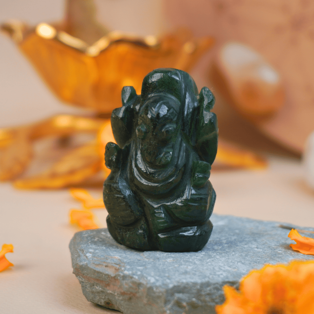 Lord Ganesh in Green Aventurine For Prosperity