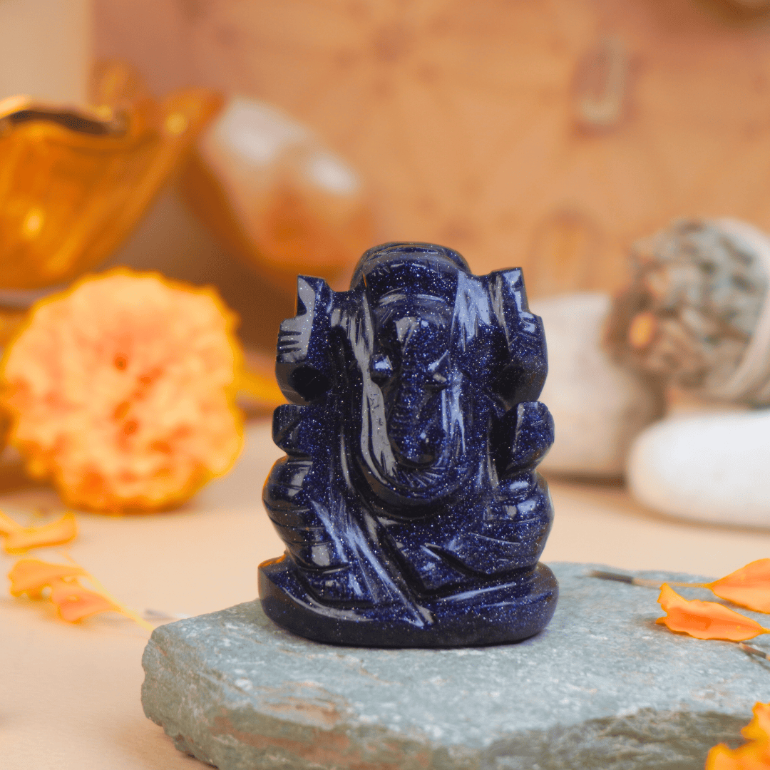 Lord Ganesh in Blue Goldstone