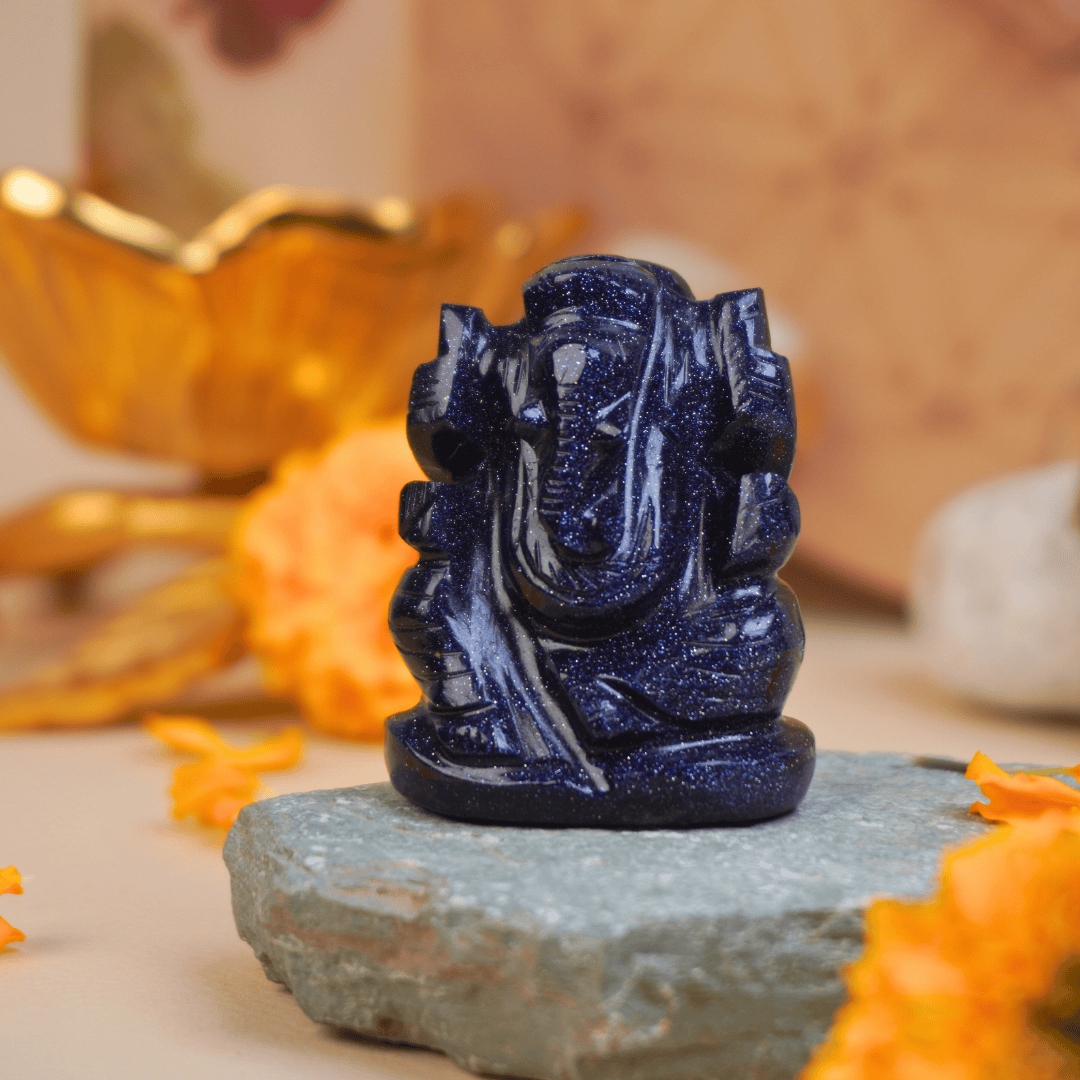 Lord Ganesh in Blue Goldstone