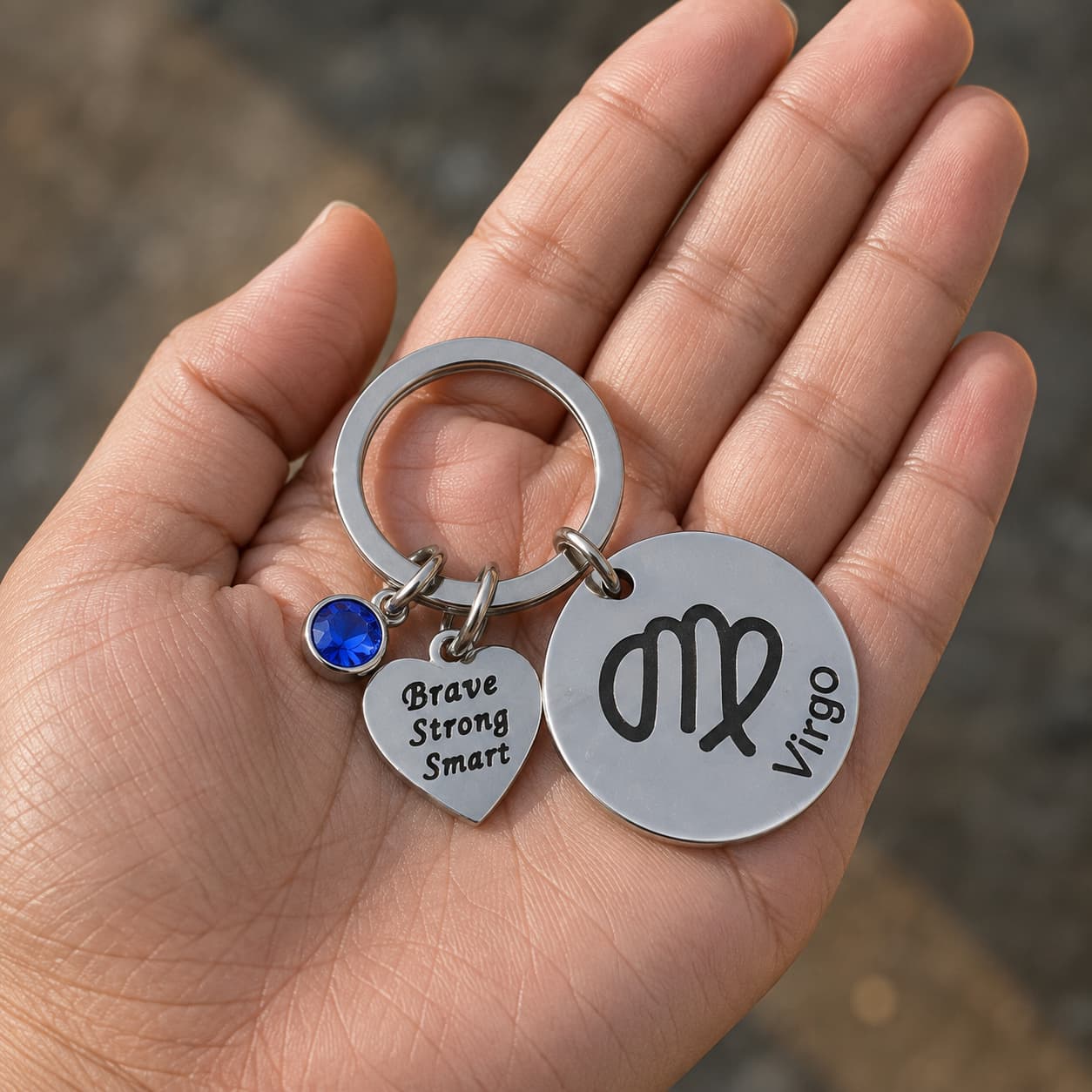 The Virgo Keychain Zodiac - Strength Charm with Blue Corundum
