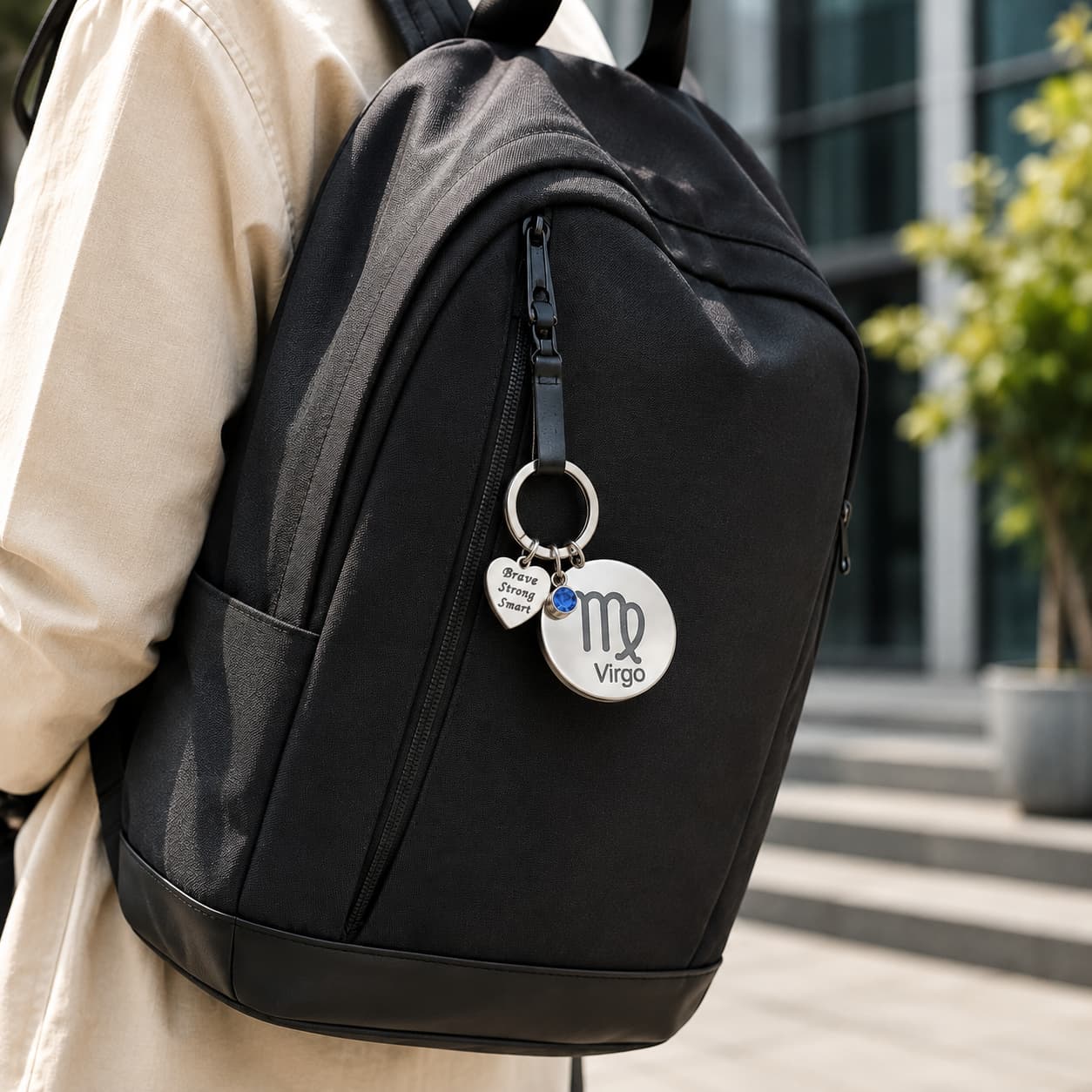 The Virgo Keychain Zodiac - Strength Charm with Blue Corundum