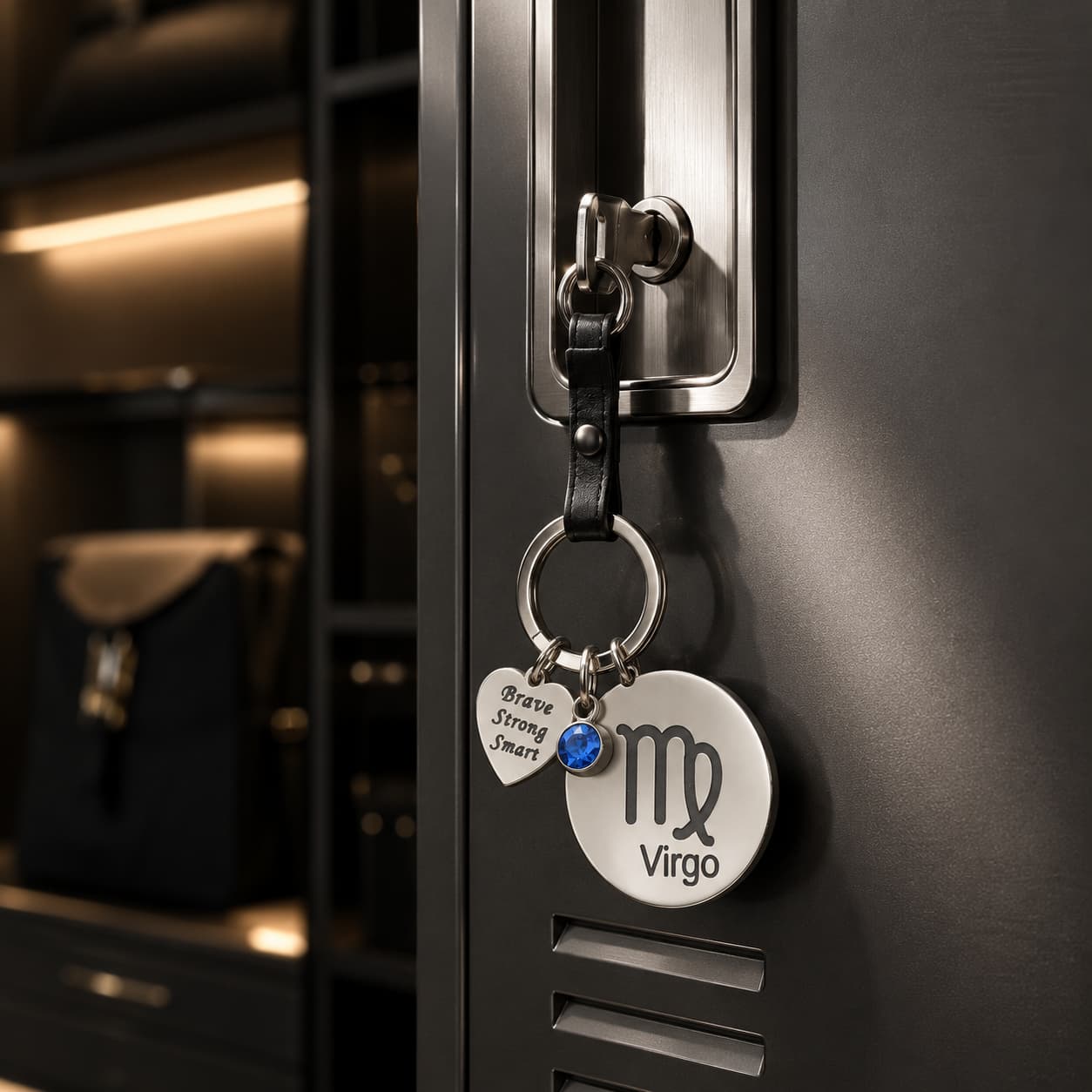 The Virgo Keychain Zodiac - Strength Charm with Blue Corundum