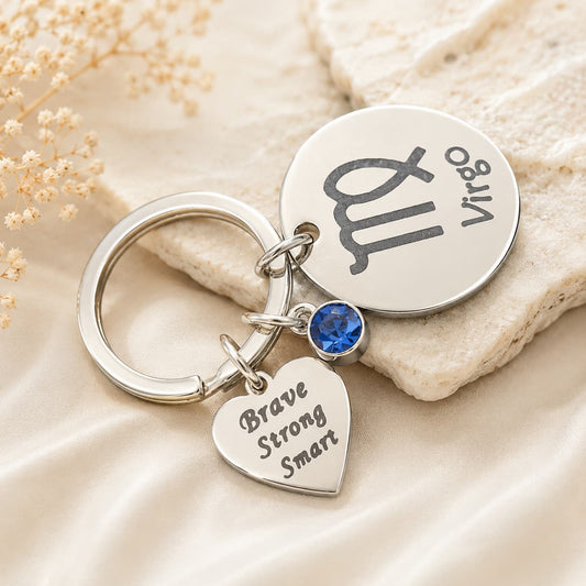The Virgo Keychain Zodiac - Strength Charm with Blue Corundum