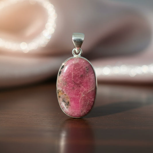 Rhodonite 925 Silver Pendant For Emotional Healing, Self-Love & Balance