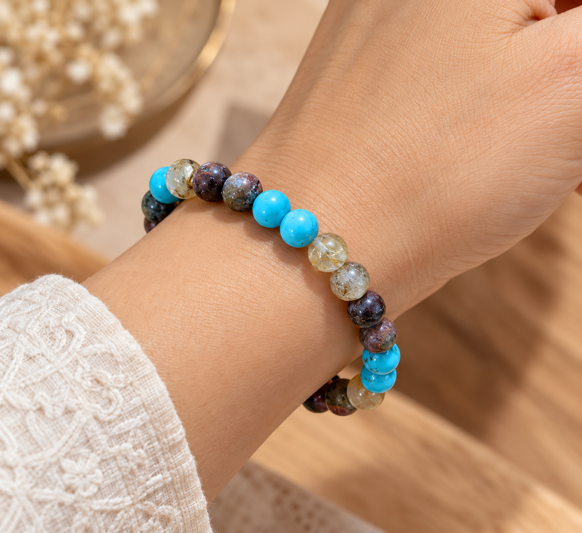Scorpio (वृश्चिक) Abundance Bracelet for 2027 | Picasso Jasper, Golden Rutile and Turquoise