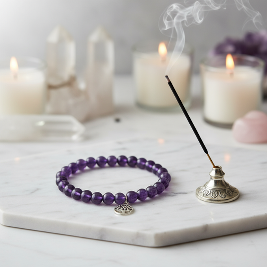 Amethyst crystal bracelet for stress relief, intuition and spiritual healing