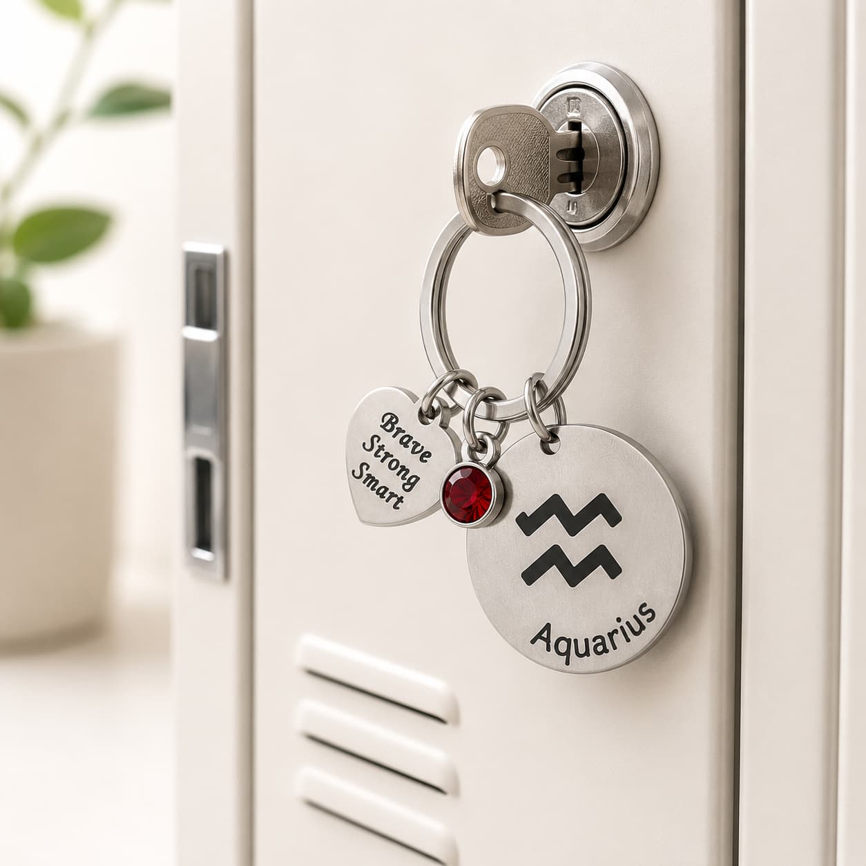 The Aquarius Keychain Zodiac - Luck Charm with Blood Red Corundum