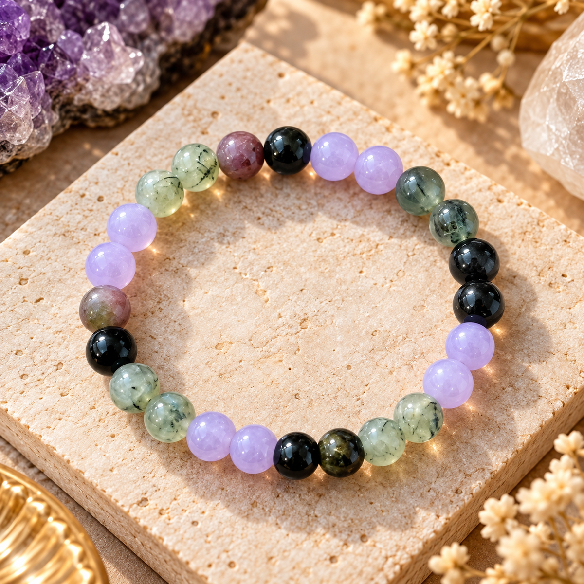 Libra (तुला) Abundance Bracelet for 2027 | Lavender Quartz, Multi Tourmaline and Prehnite