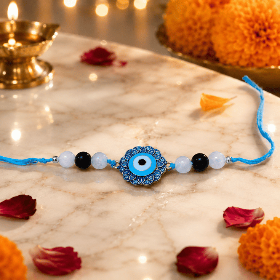 Evil Eye, Selenite & Black Obsidian Rakhi for Shield & Positivity