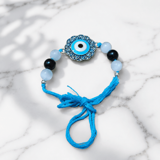 Evil Eye, Selenite & Black Obsidian Rakhi for Shield & Positivity