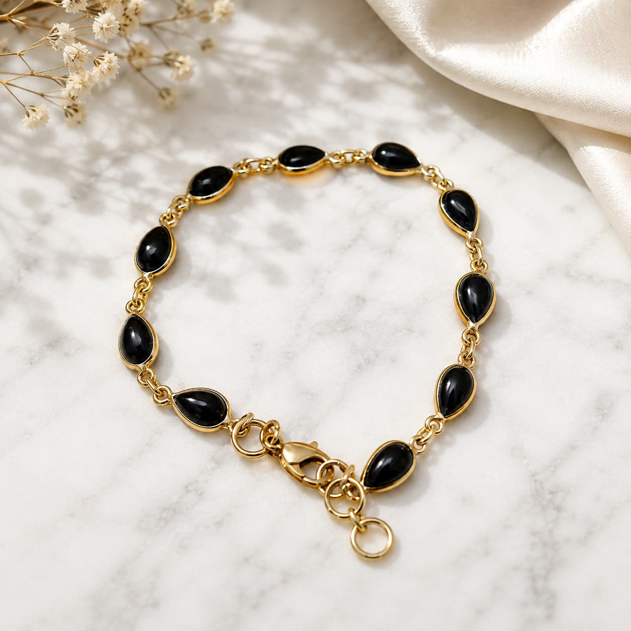 Black Onyx Bracelet In Brass For Protection, Strength & Confidence