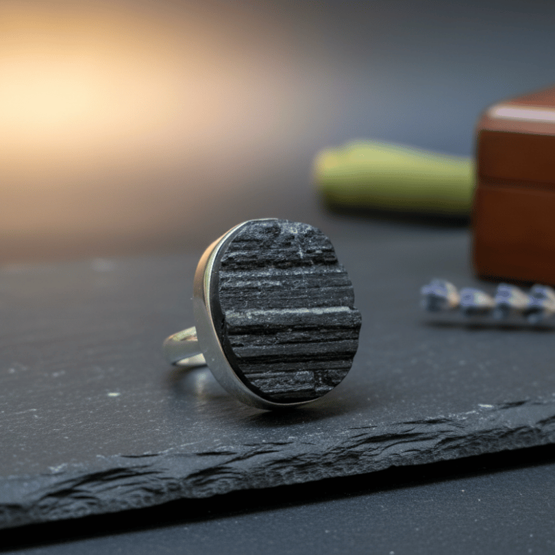 natural black tourmaline gemstone ring for safety