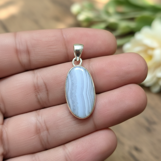 authentic blue lace agate pendant for soothing vibes