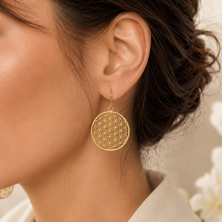 Flower of Life Brass Earrings for Manifestation, Spiritual Growth & Positive Energy
