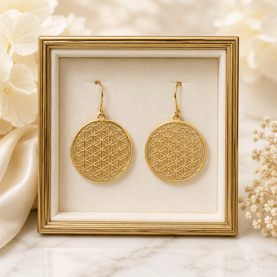 Flower of Life Brass Earrings for Manifestation, Spiritual Growth & Positive Energy