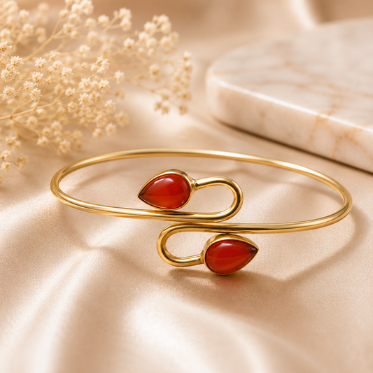 Handcrafted Brass Cuff Bracelet with Carnelian Stone For Confidence & Creative Power