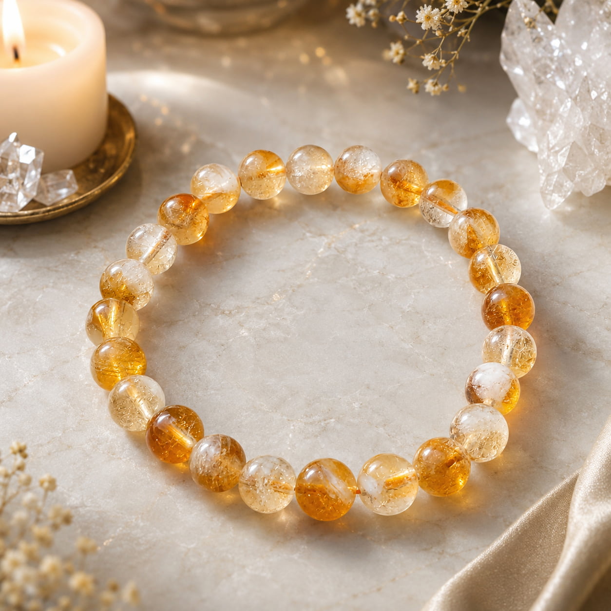 Citrine Bracelet In German Silver For Prosperity & Success-(8mm)