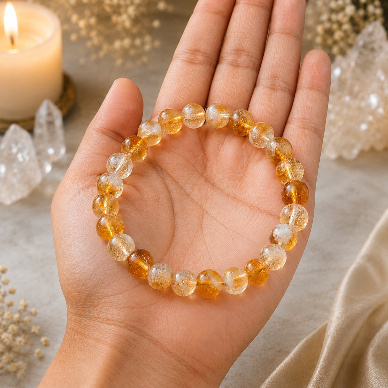 Citrine Bracelet In German Silver For Prosperity & Success-(8mm)