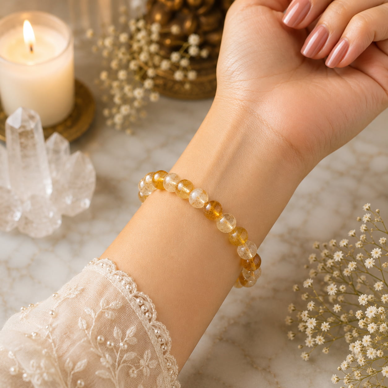 Citrine Bracelet In German Silver For Prosperity & Success-(8mm)