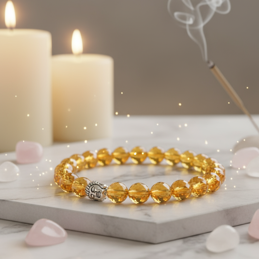 Citrine Bracelet Diamond Cut For Prosperity & Success (10mm)