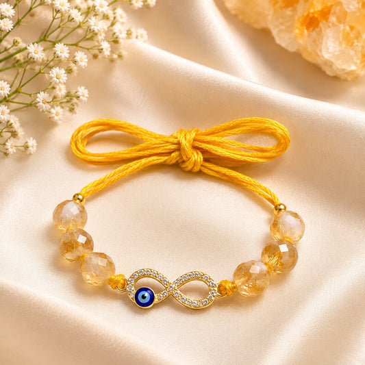 Citrine Infinity  Crystal Rakhi With Evil Eye| Abundance, Protection & Manifestation