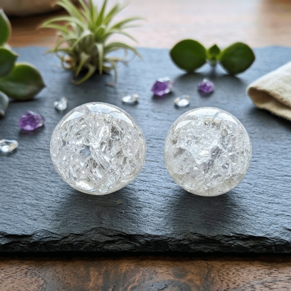 Crackle Quartz Crystal Tumbles Set of 2 for Energy & Healing