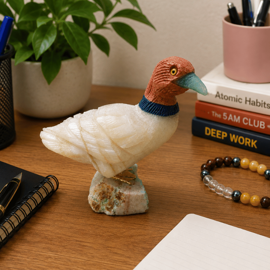 Crystal Duck Bird: Fluorite, Aragonite, Calcite & Chrysocolla