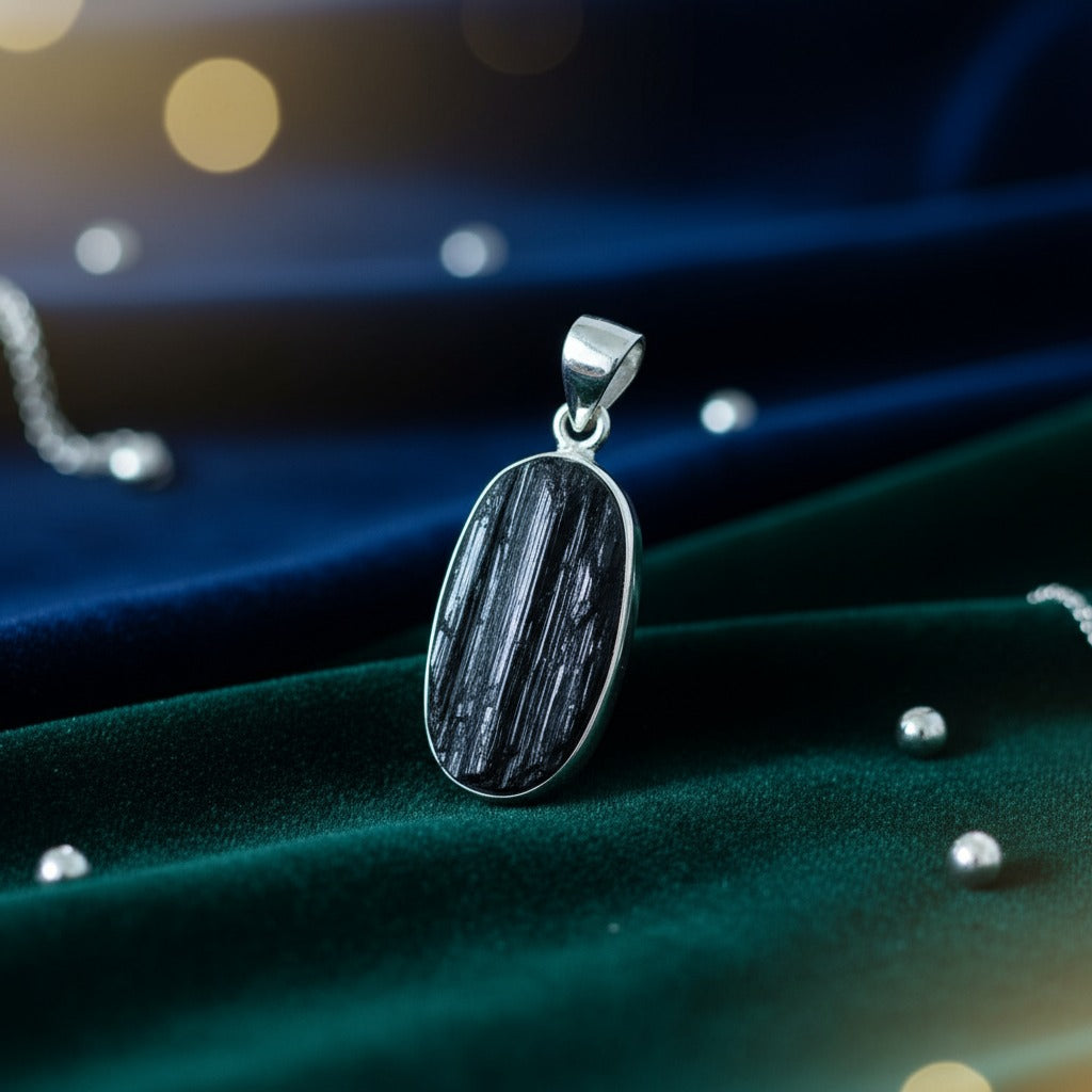Black Tourmaline 925 Silver Pendant For Protection